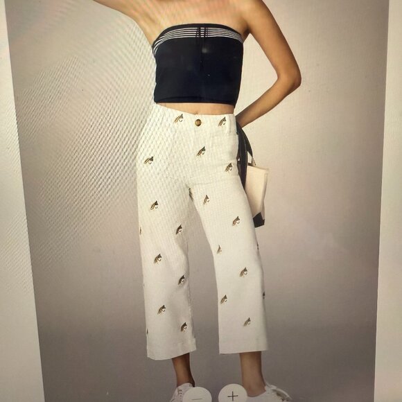 The Colette Embroidered Fishing Crop Wide-Leg Pants by Maeve 26 Anthropologie - Picture 1 of 11